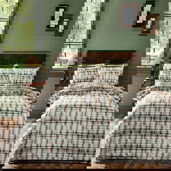 Catherine Lansfield Kelso Check Reversible Duvet Cover Set Burnt Orange