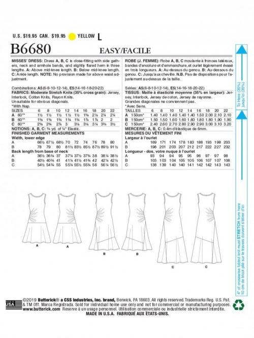 Butterick Sewing Pattern 6680, Dresses for Women, A5 (6-8-10-12-14) - Easy