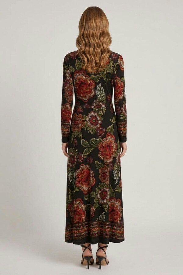 Izabel London Floral Long Sleeve Collared Maxi Dress