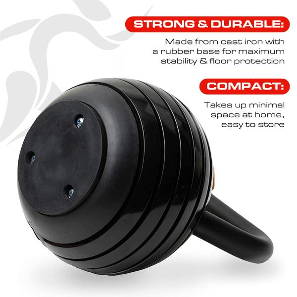 Homeology HERCULES18 7-in-1 Adjustable Smart Kettlebell up to 18kg Black with Red Dial Home Fitness Gym Equipment