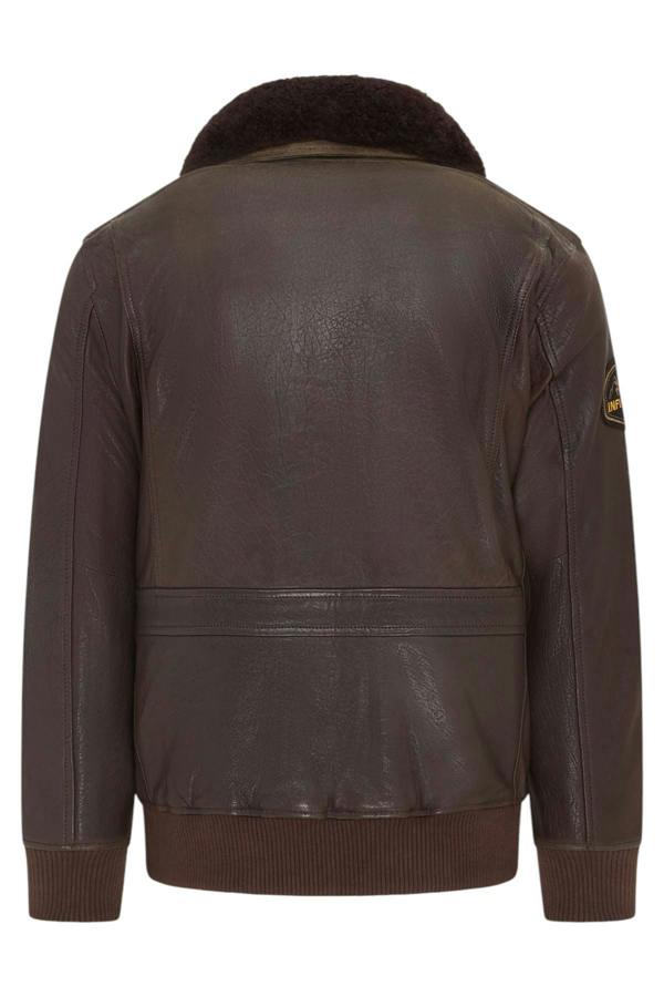 Infinity Leather Men's Leather Bomber Sheepskin Collar G-1 Aviator Jacket - Linear