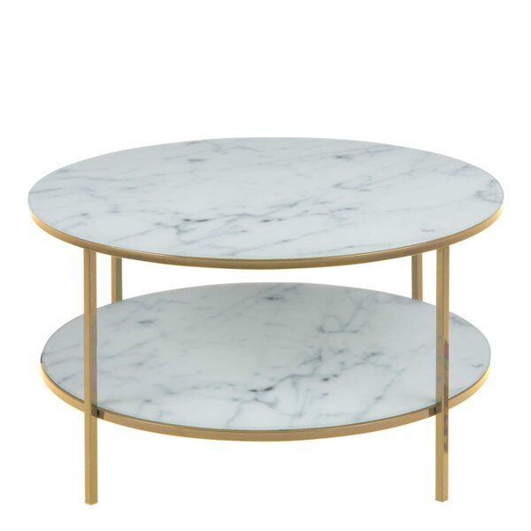 Wyld Haus Vodskov White Marble Top Round Coffee Table Gold Legs