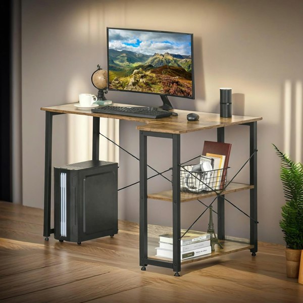 Rafaelo Mobilia Indusrial Computer Desk With 2 Shelves Rustic Brown