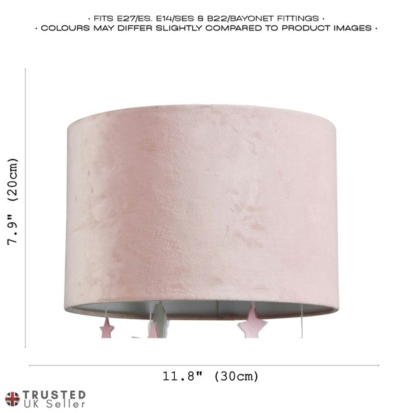 Soft Blush Pink Velvet Pendant Lamp Shade with Hanging Felt Stars and Clouds Image 7