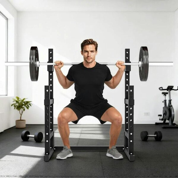 Adjustable Squat Rack with Plate Holders, 300 kg Load