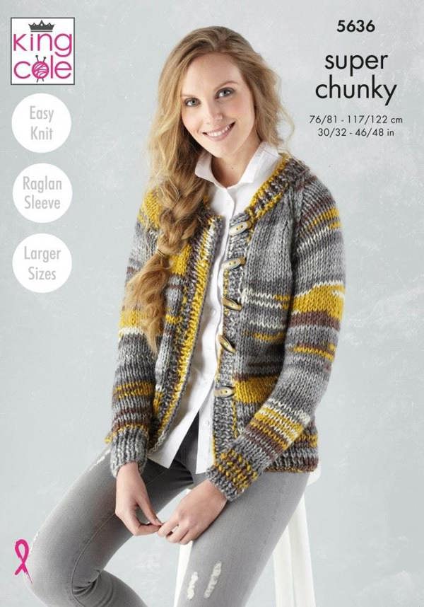 King Cole Quartz Super Chunky Knitting Pattern 5636, Cardigans, Sweaters for Women, 30 - 48 Inches - Easy