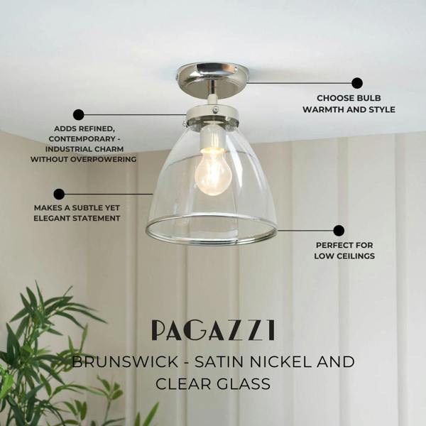 Pagazzi Lighting Brunswick Satin Nickel and Clear Glass Semi-Flush Ceiling Light