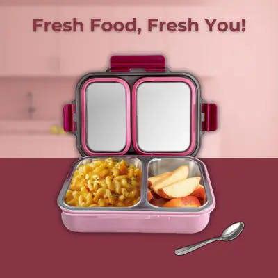 Avifresh Duo Insulated SS Lunch Box-Light Pink