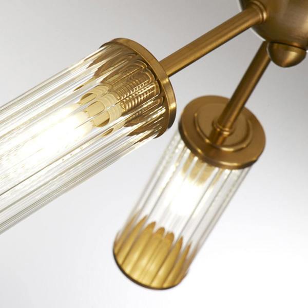 Pagazzi Lighting Enid Ribbed Glass & Brushed Gold Semi-Flush Ceiling Light