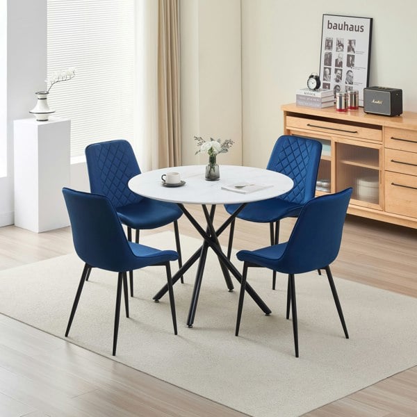 Indoor Living Seattle Dining Table with 4 Amelia Velvet Chairs