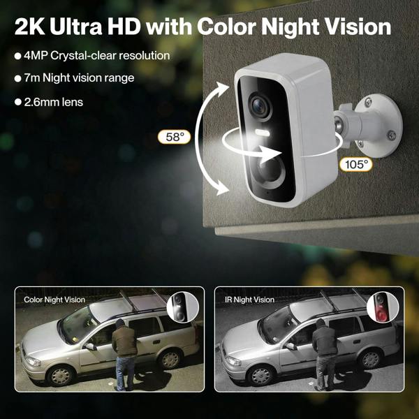 Spector 2K Wireless Security Camera Solar Powered WiFi AI Detection Outdoor PIR