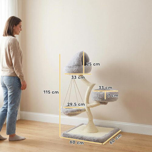 PawHut Branch Design Modern Cat Tree with Washable Beds 115 cm