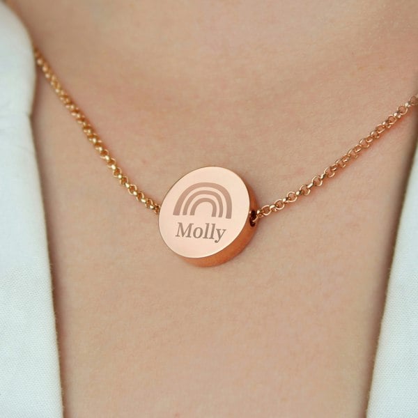 Personalised Memento Company Personalised Rainbow Rose Gold Tone Disc Necklace