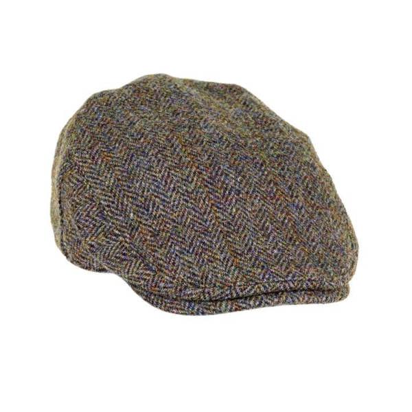 Green and Brown Highland Harris Tweed Flat Cap with stiff peak the perfect farmers flat cap