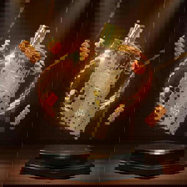 Anfar 1950 Biscotti Truffle Dubai Chocolate Extrait 80ML bottle on display stand