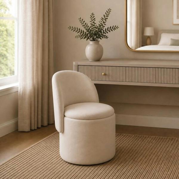 Garden Greatness Ivory Velvet Storage Ottoman Chair