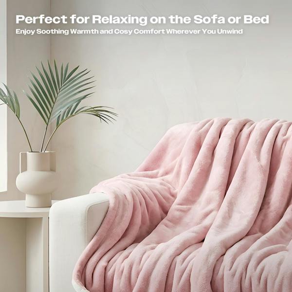 Gr8 Home Electric Heated Blanket Pink 160x130cm Adjustable Heat Settings Washable Throw