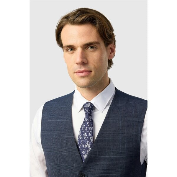 Ted Baker Slim Fit Performance Navy Textured Check Waistcoat