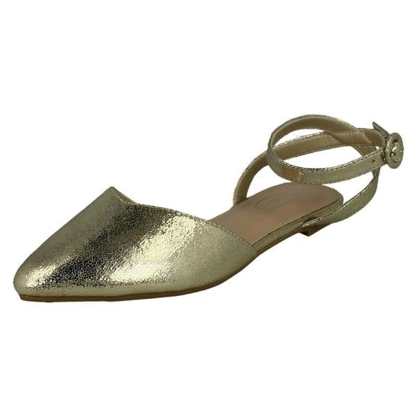 Spot On Ladies Spot On Flat Pointed Toe Ankle Strap Shoes F80538