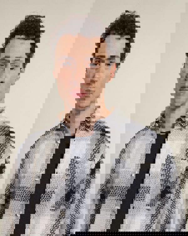 Larsson & Co Cream With Navy Check Textured Overshirt