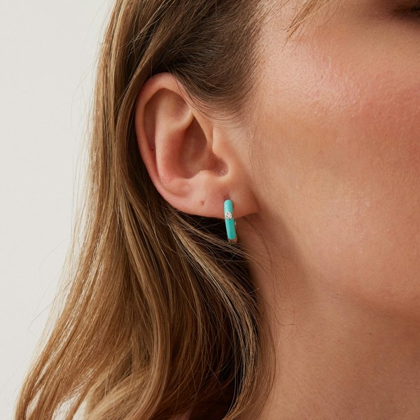 Spero London Turquoise Enamelled Jewelled Sterling Silver Hoops