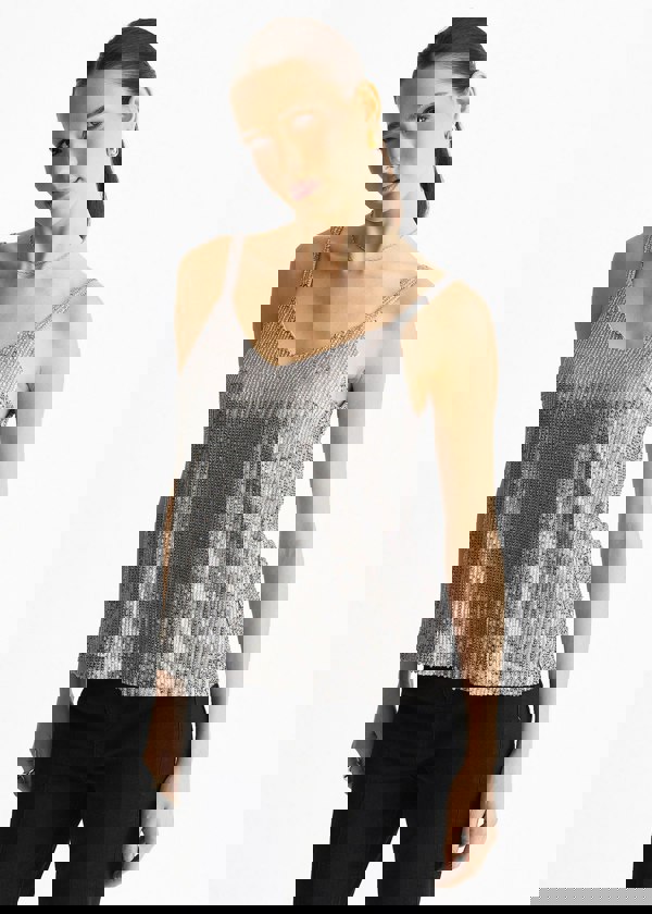 Gini London Silver Sequin V Neck Cami Top