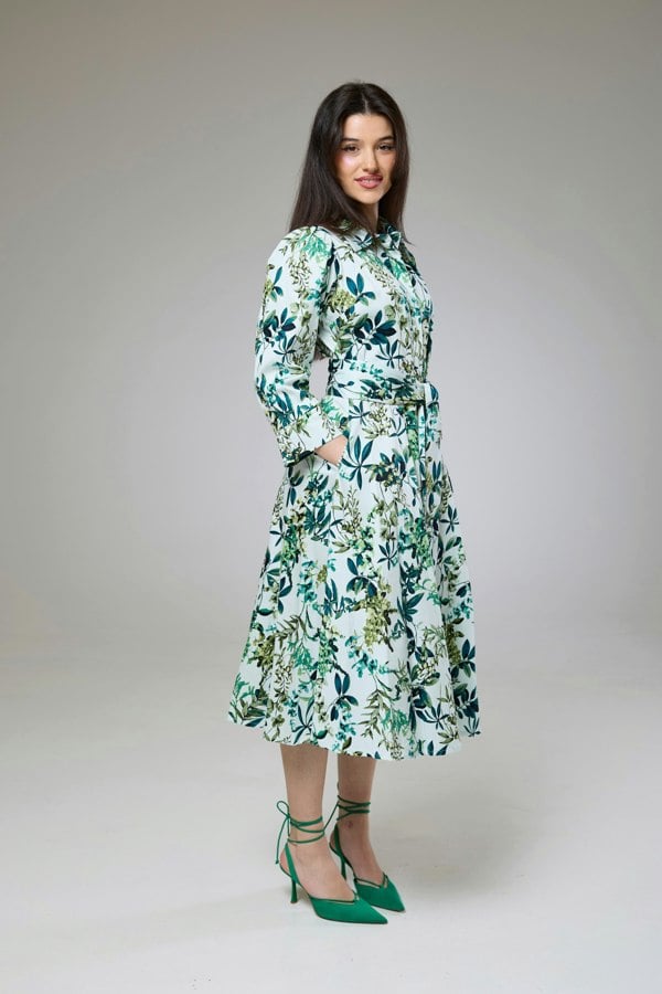 Isha's Timeless collection Flourish Green Flora Sleeved Dress