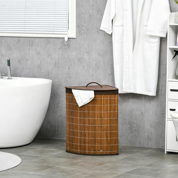 HOMCOM 55L Bamboo Corner Laundry Hamper Bamboo Laundry Basket - Brown