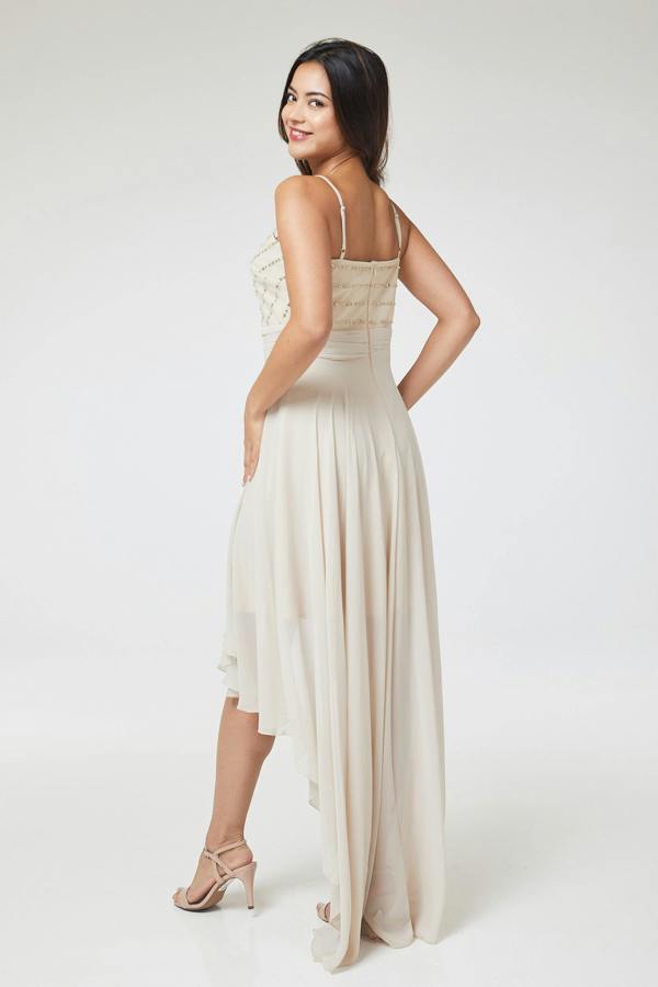 LuvForever Nude Sequin Asymmetric Long Dress