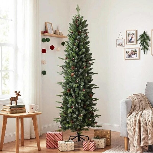 Bobobiy Slim Gracious Pine Xmas Tree, 6ft/180cm Artificial Christmas Tree with 688 Branch Tips, Foldable Steel Stand, Green