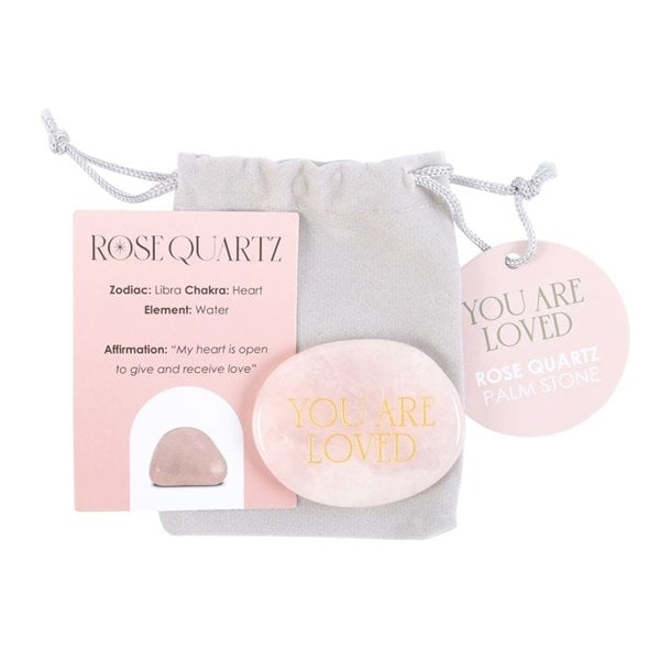 Serano You Are Loved Rose Quartz Crystal Palm Stone
