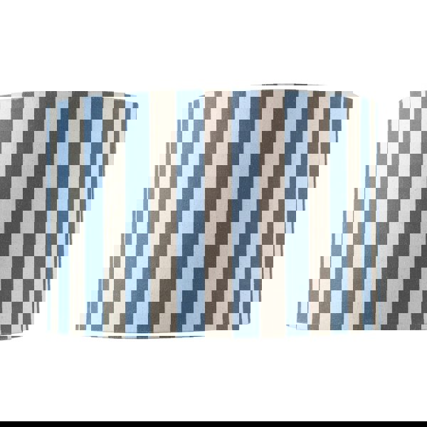 Amparo Blue and Oatmeal Linen Striped Drum Lampshade with Fabric Inner Image 4