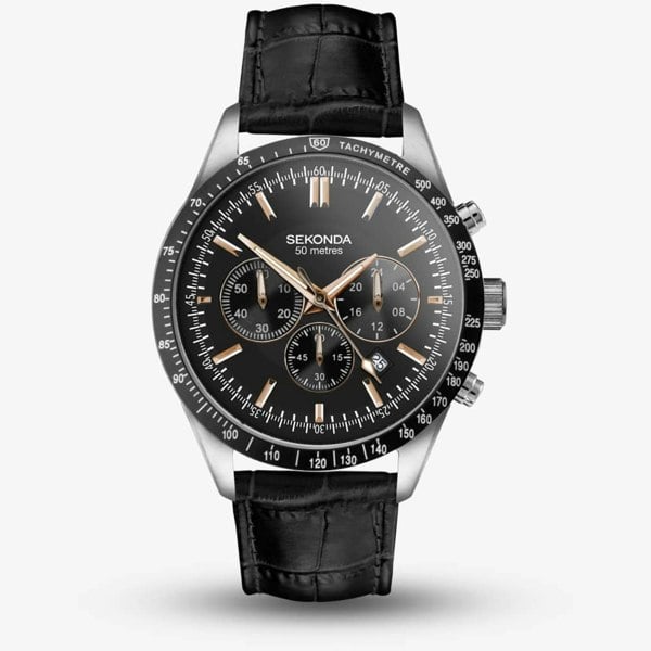 Sekonda Velocity Chronograph Black Leather Strap Watch 30017