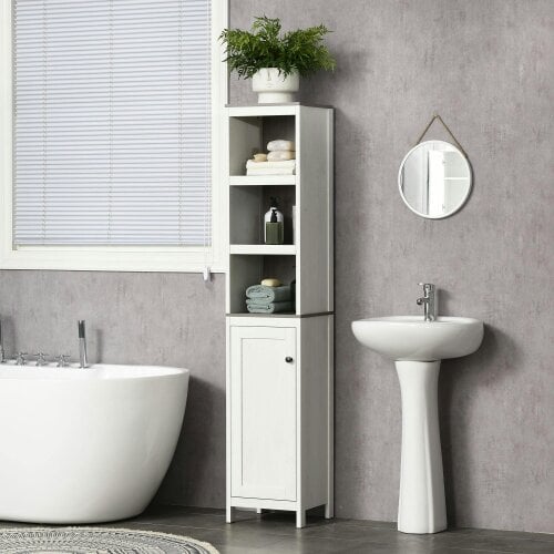 Wyld Haus Salata Tall Freestanding Bathroom Storage Cabinet With Open Shelves And Adjustable Interior Antique White