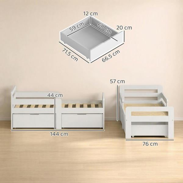 AIYAPLAY Wooden Kids Bed Frame with 2 Storage Drawers for Ages 4-14, Grey
