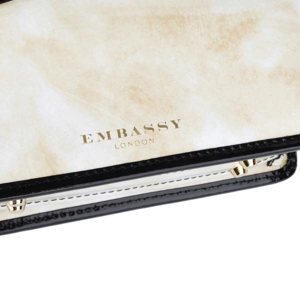 Embassy London Gazelle Mini - White & Black - Women’s mini patent leather top handle & crossbody bag