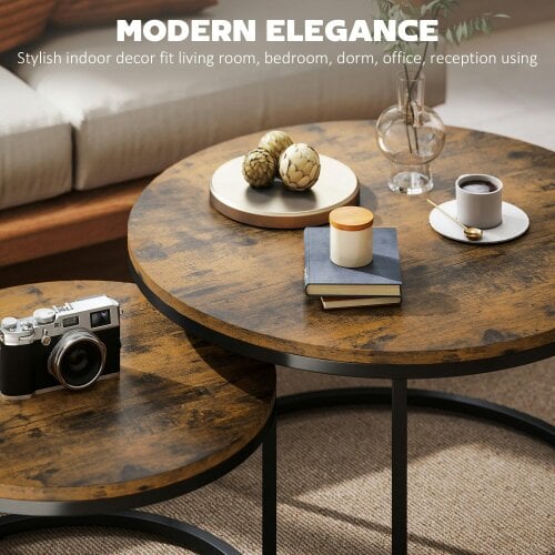 Wyld Haus Kefa Dimi Set Of 2 Wooden Rustic Brown Wood Effect Nesting Tables