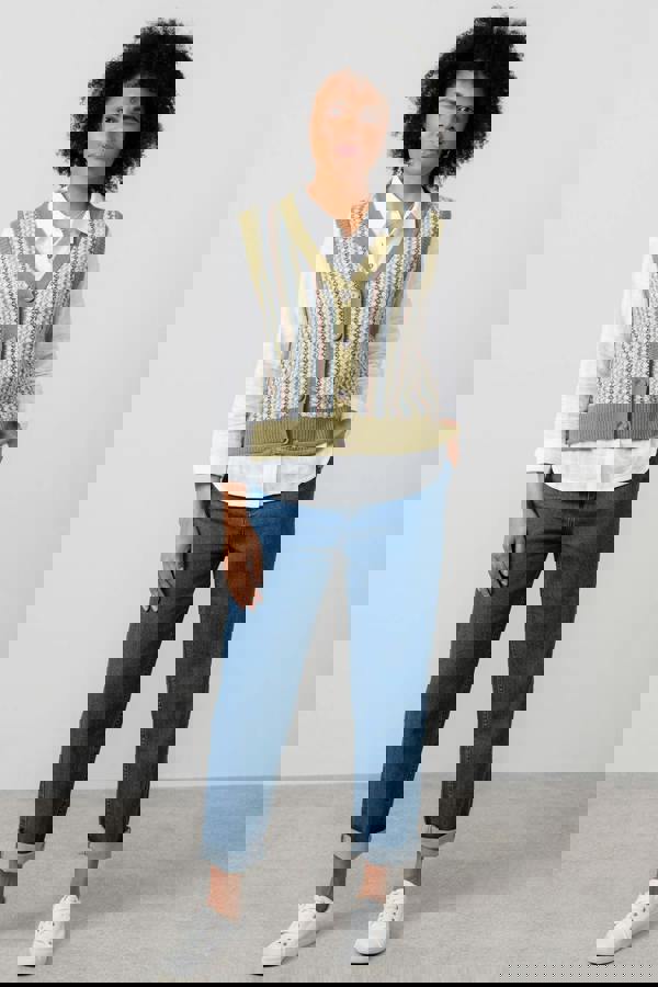 Lily & Me Gwyneth Fair Isle Sleeveless Cardigan Moss