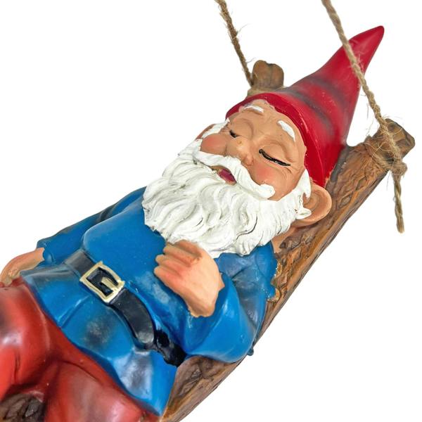 Farmwood Sleeping Gnome in a Hammock Hanging Garden Ornament