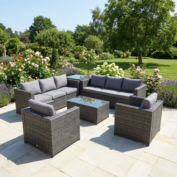 Fimous 8 Seater Rattan Garden Furniture Set with Coffee Table, 2 Sofas, 2 Chairs, & 1 Side Table - Dark Grey