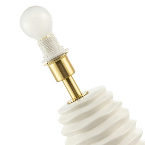 Modern Off-White Gloss Ceramic Table Lamp Base with Rippled Grooves Image 4