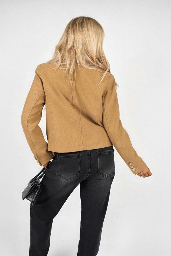 Leona Cropped Double Breasted Jacket With Luxe Button Detail - Camel