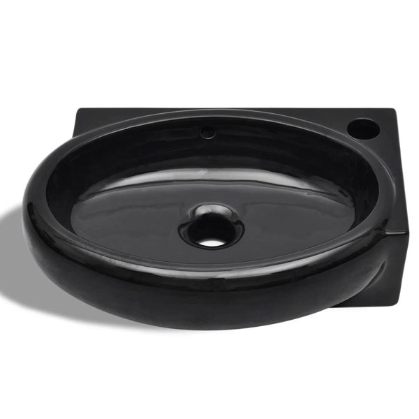 Berkfield Ceramic Bathroom Sink Basin Faucet/Overflow Hole Black Round