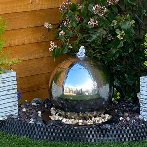 Tranquillity Water Features 30cm Stainless Steel Sphere Modern Metal Water Feature