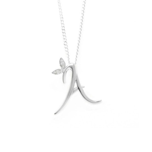 Say It With Winged Diamond Initial Necklace - Sterling Silver