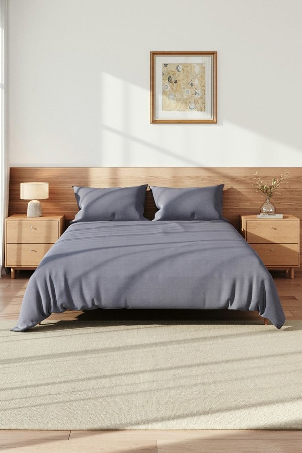Living and Home Double Duvet Cover and Flat Sheet Set with 2 Pillowcases Solid Color Soft Brushed Fibe Four-Piece Set