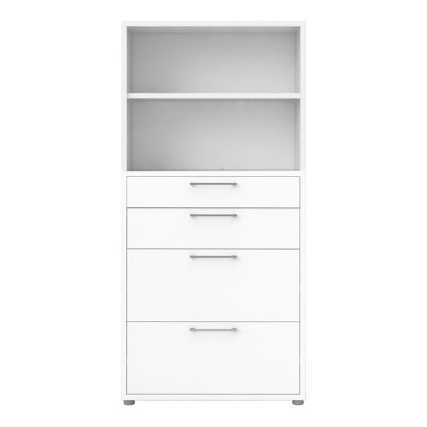 Furniture To Go Prima Bookcase 1 Shelf With 2 Drawers 2 File Drawers In White