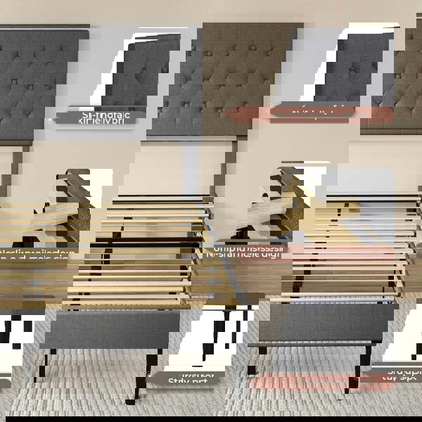 Levede Bed Frame Double Upholstered Linen Fabric Soft Foam Headboard Wooden Grey