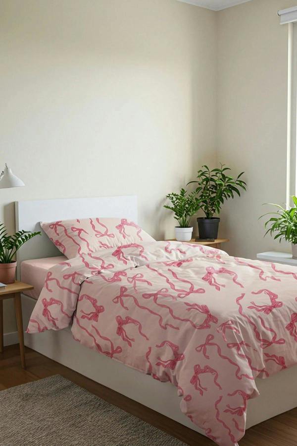 WOVCOR Single Bow Detail Duvet Cover Set with Flat Sheet 160x220cm