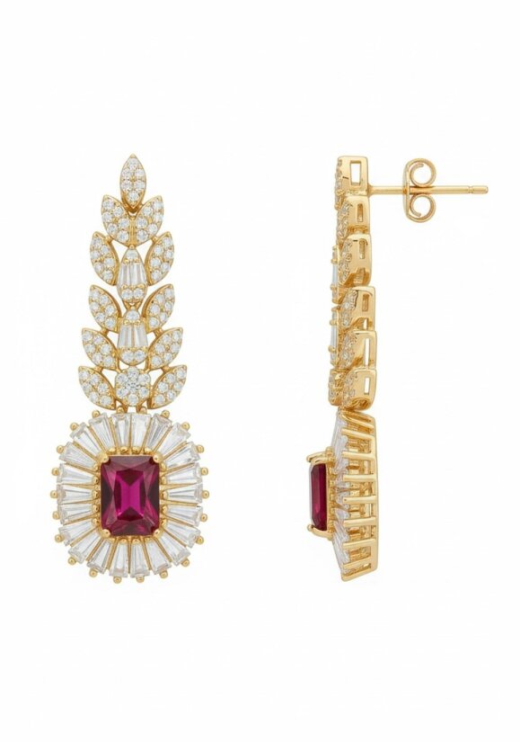 Latelita Countess Gemstone Drop Earrings Ruby Gold